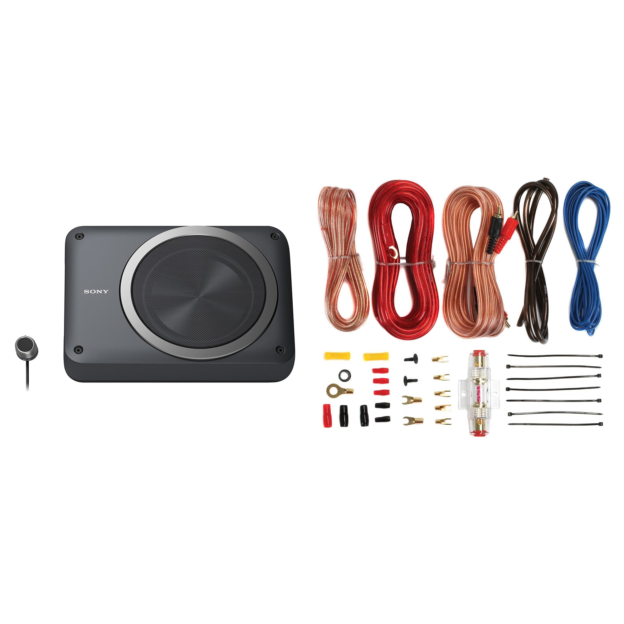 Sony 8 Inch Compact Powered Subwoofer & Soundstorm 8 Gauge Amplifier Wiring Kit - VMInnovations