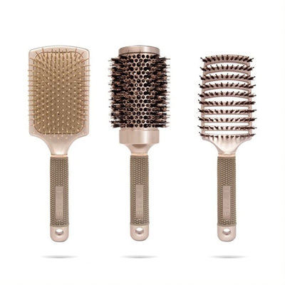 TYME 3 Piece Brush Hair Kit with Paddle, Detangler, & Round Brushes, Titanium