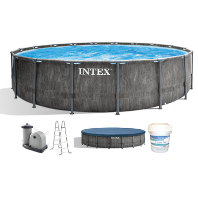 Intex Greywood 18ft x 48in Frame Above Ground Swimming Pool Set & Chlorine Tabs - VMInnovations