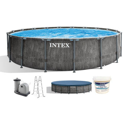 Intex Greywood 18ft x 48in Frame Above Ground Swimming Pool Set & Chlorine Tabs