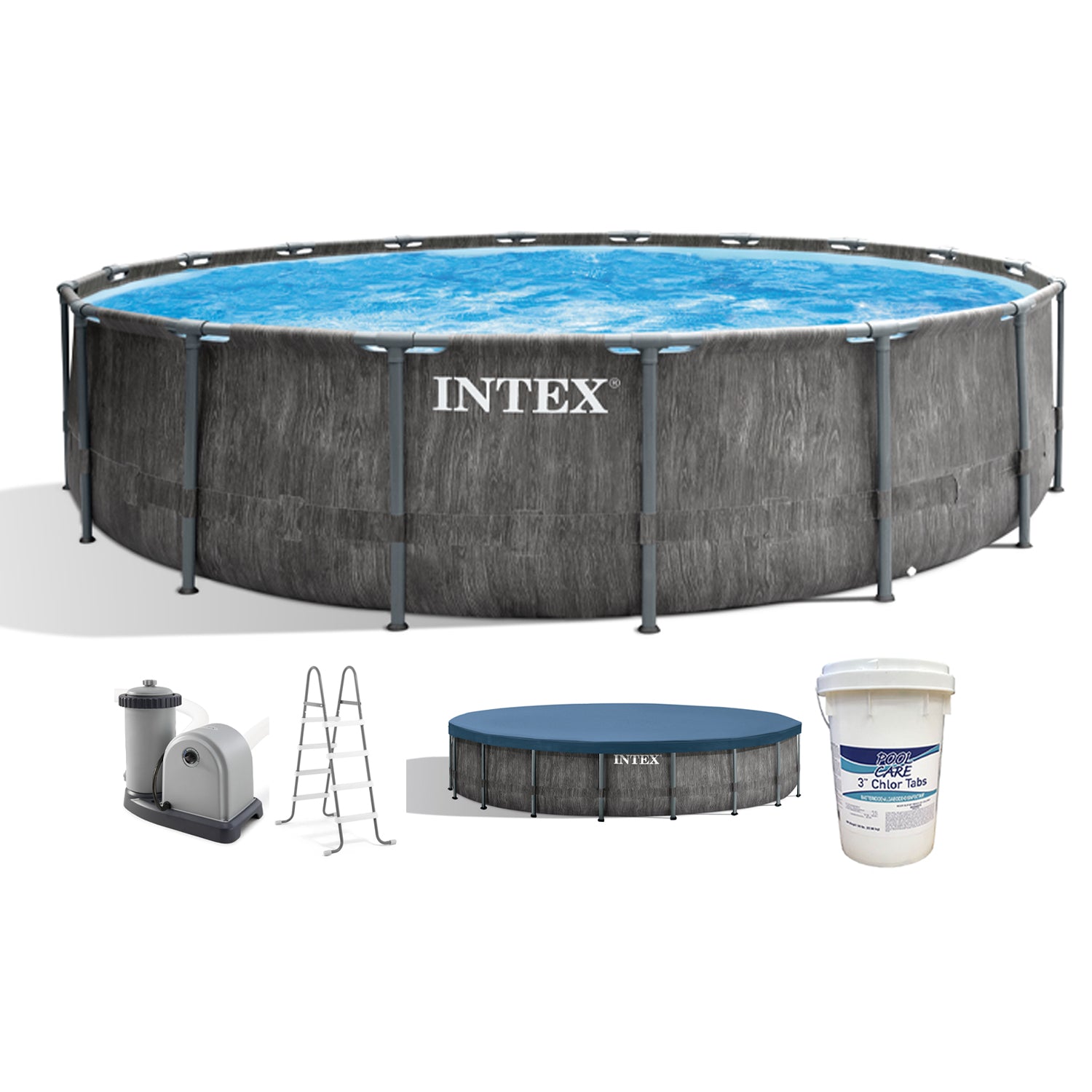 Intex Greywood 18ft x 48in Frame Above Ground Swimming Pool Set & Chlorine Tabs - VMInnovations