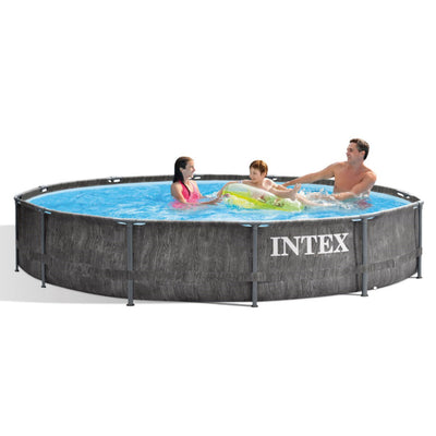 Intex 12 Foot x 30 Inch Greywood Prism Swimming Pool w/ Pump & Chlorine Tabs