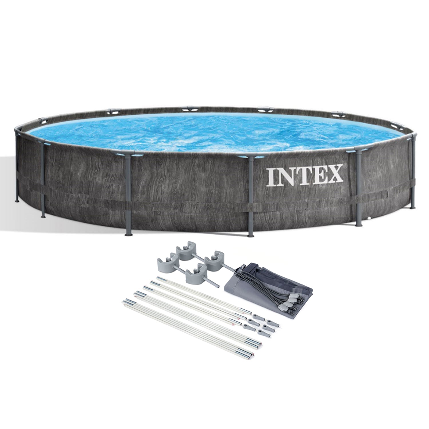 Intex 12' x 30" Greywood Prism Steel Frame Premium Pool Set with Filter & Canopy - VMInnovations