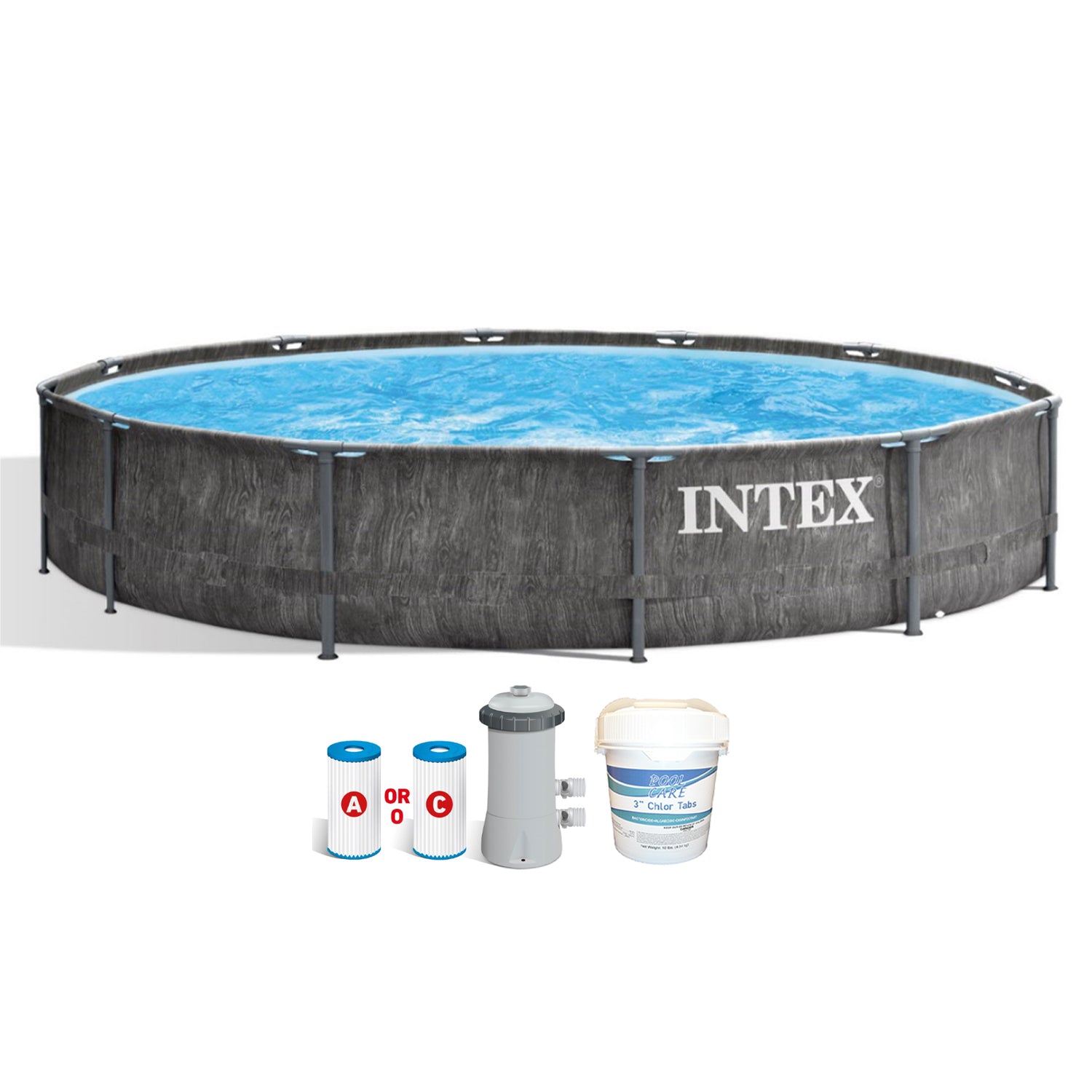 Intex 12 Foot x 30 Inch Greywood Prism Swimming Pool w/ Pump & Chlorine Tabs