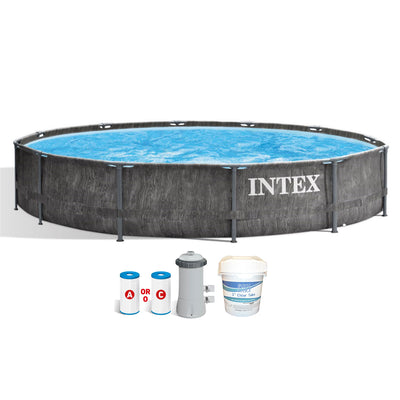 Intex 12 Foot x 30 Inch Greywood Prism Swimming Pool w/ Pump & Chlorine Tabs