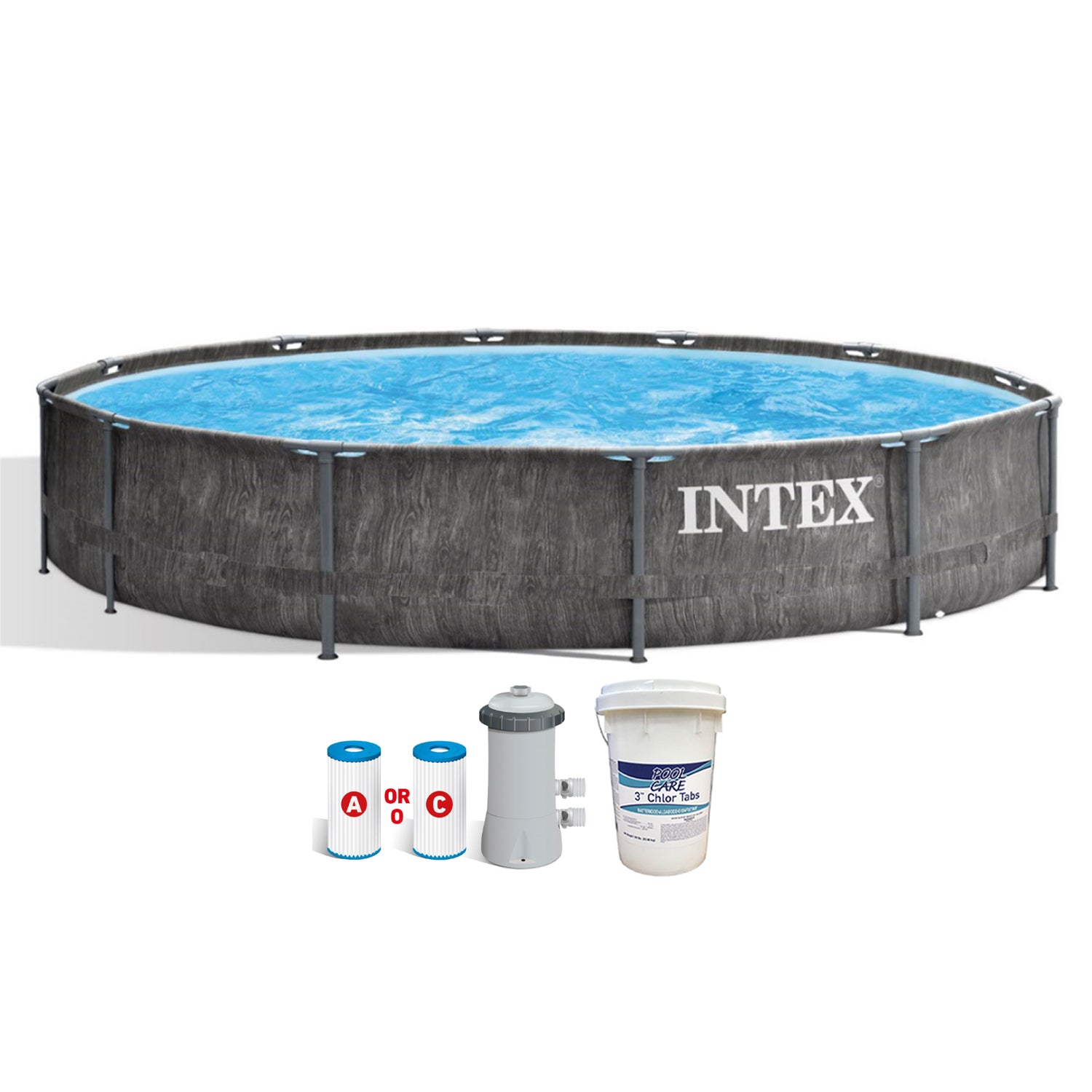 Intex 12 Foot x 30 Inch Greywood Prism Swimming Pool w/ Pump & Chlorine Tabs
