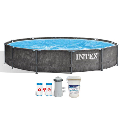 Intex 12 Foot x 30 Inch Greywood Prism Swimming Pool w/ Pump & Chlorine Tabs