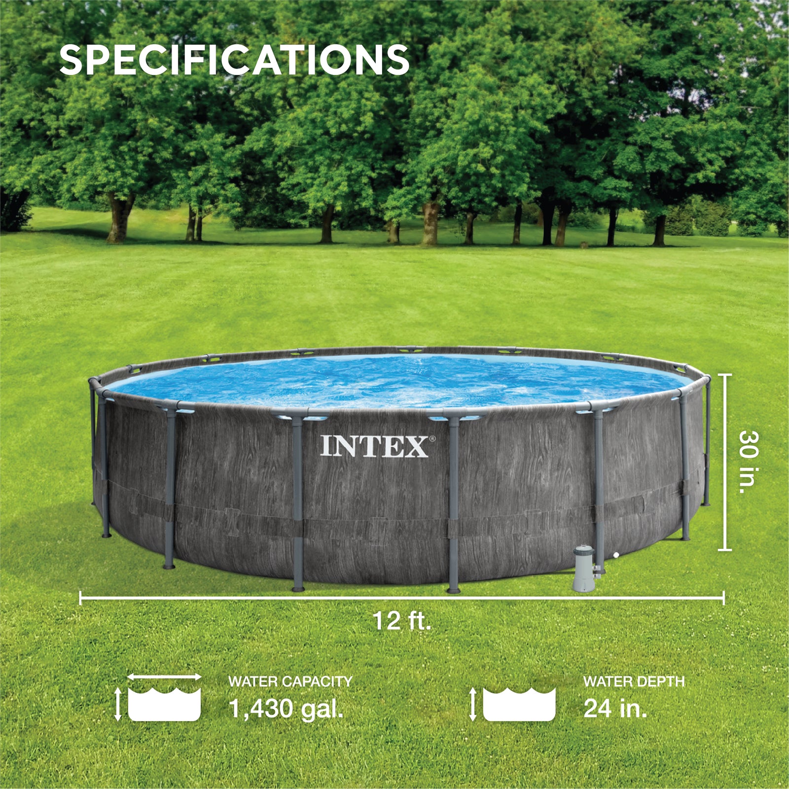 Intex 12 Ft x 30 In Greywood Prism Steel Frame Pool with Filter (Open Box) - VMInnovations