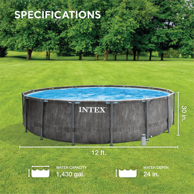 Intex Greywood Prism Frame 12'x30" Round Above Ground Swimming Pool, Grey Design