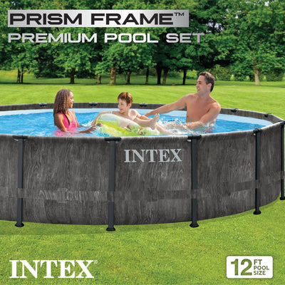 Intex Greywood Prism Frame 12'x30" Round Above Ground Swimming Pool, Grey Design