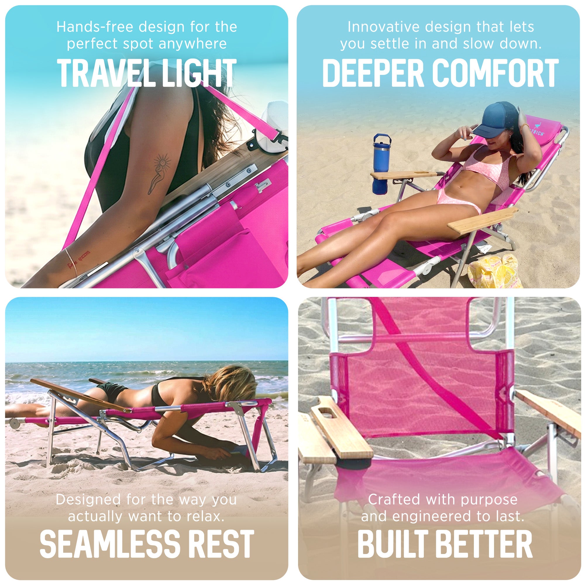 Altitude 3-N-116-Inch Tall Outdoor Lounge Reclining Beach Chair, Pink (Used) - VMInnovations