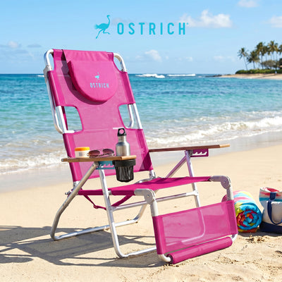 Ostrich The Altitude 3N1 High Back Outdoor Beach Lounge Chair w/Footrest, Pink