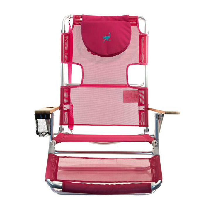 Ostrich Altitude 3N1 High Back Outdoor Beach Lounge Chair with Footrest, Pink