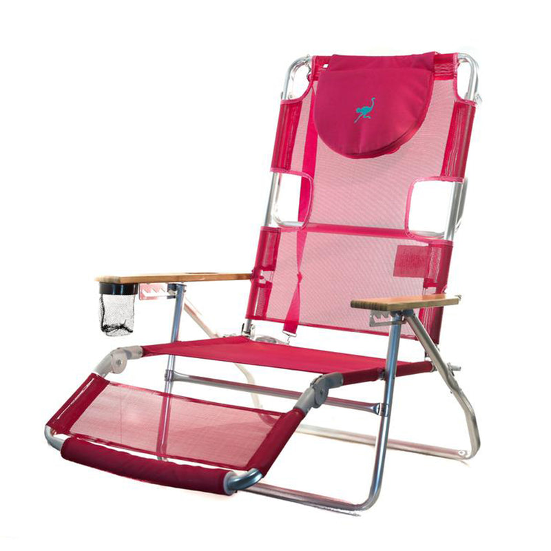 Ostrich Altitude 3N1 High Back Outdoor Beach Lounge Chair with Footrest, Pink
