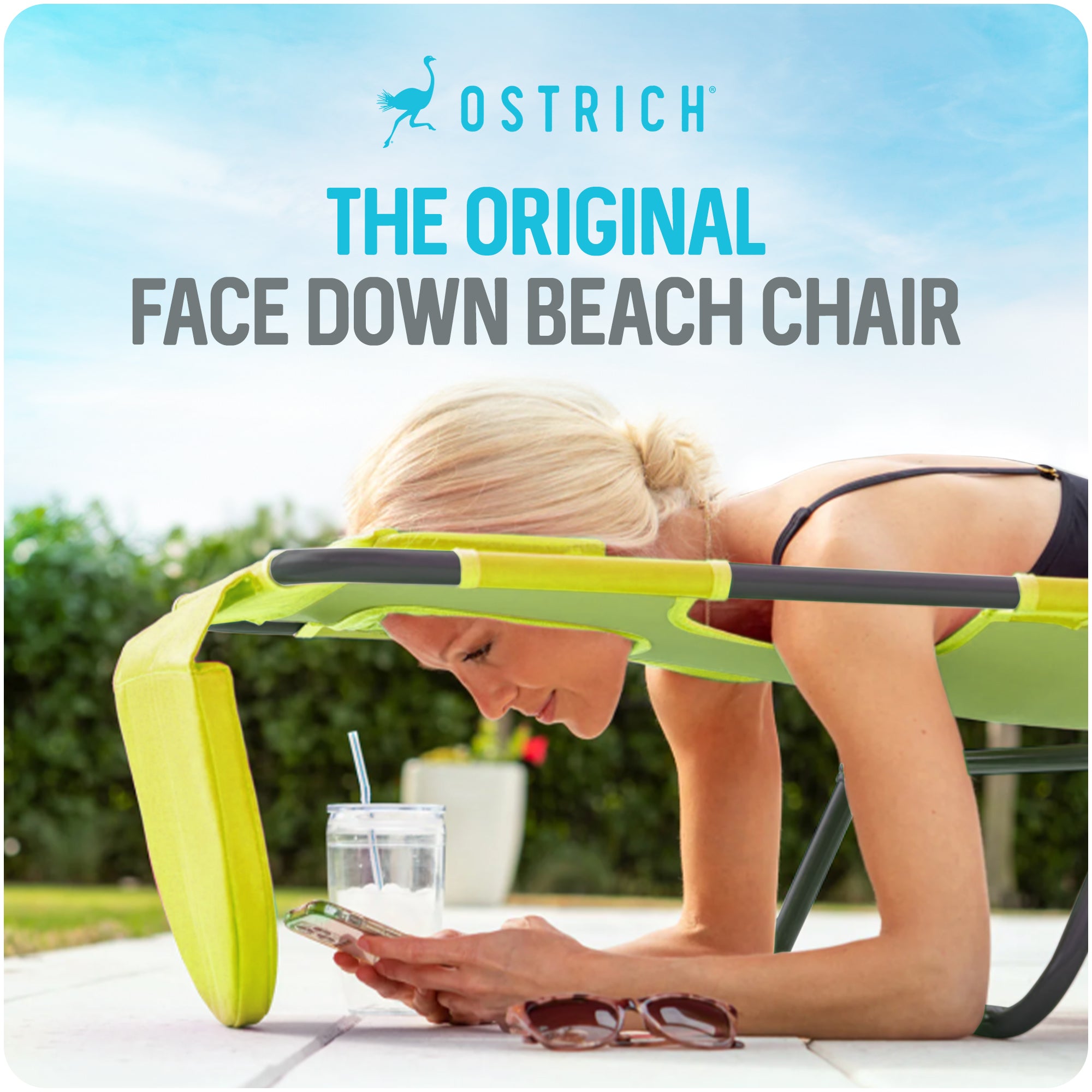 Ostrich Chaise Lounge Folding Portable Sunbathing Pool Beach Chair (Damaged)