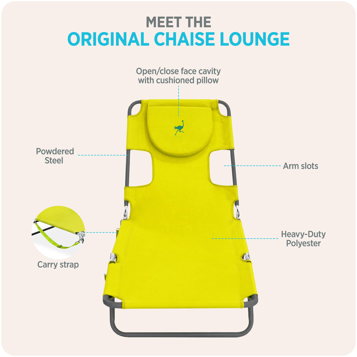 Ostrich Chaise Lounge Folding Portable Pool Beach Chair (For Parts)