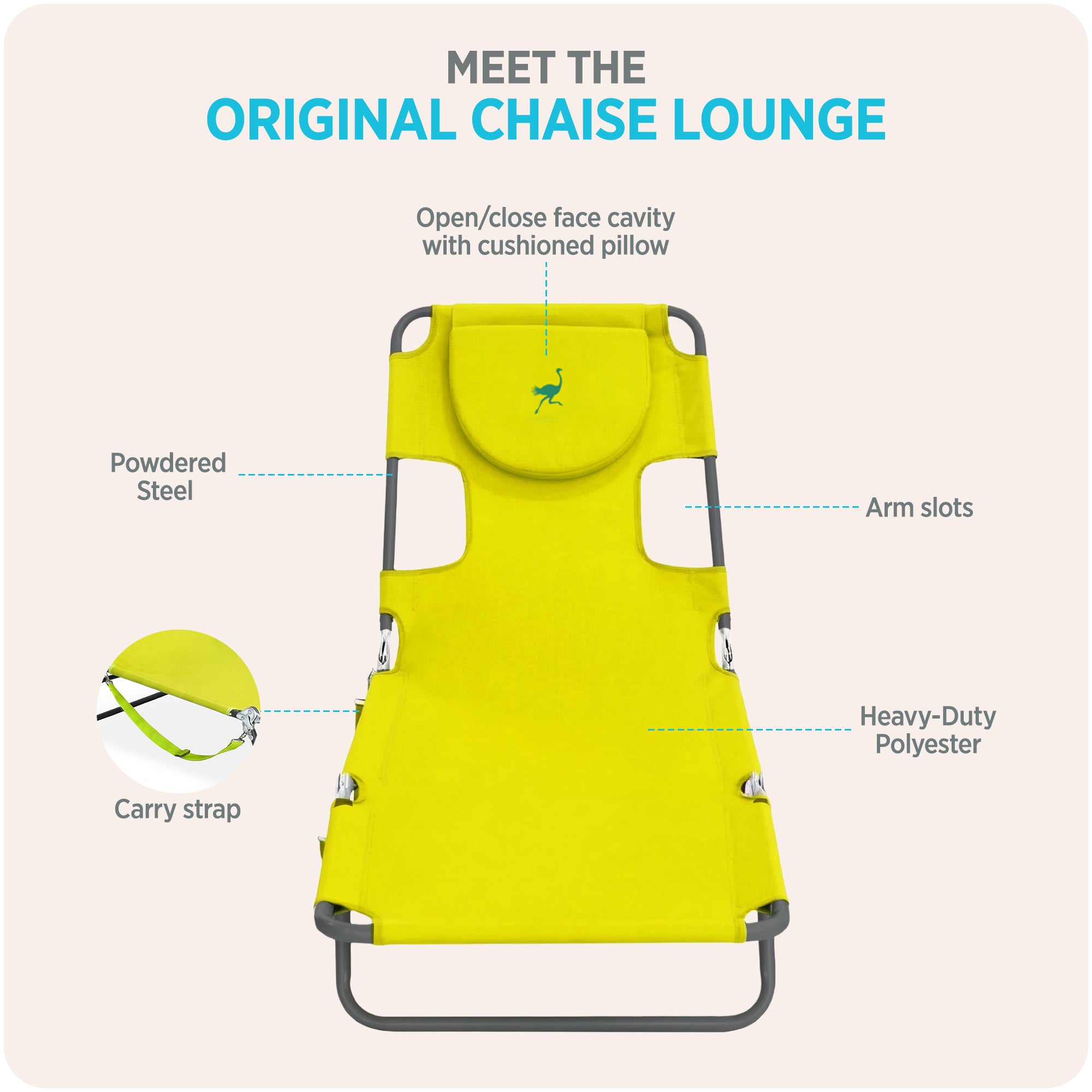 Ostrich Chaise Lounge Folding Portable Sunbathing Pool Beach Chair (Damaged)