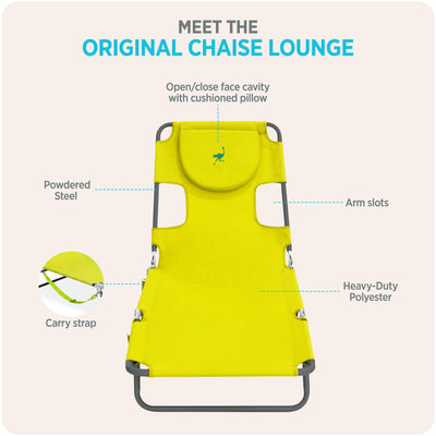 Ostrich Chaise Lounge Folding Portable Sunbathing Pool Beach Chair (Damaged)