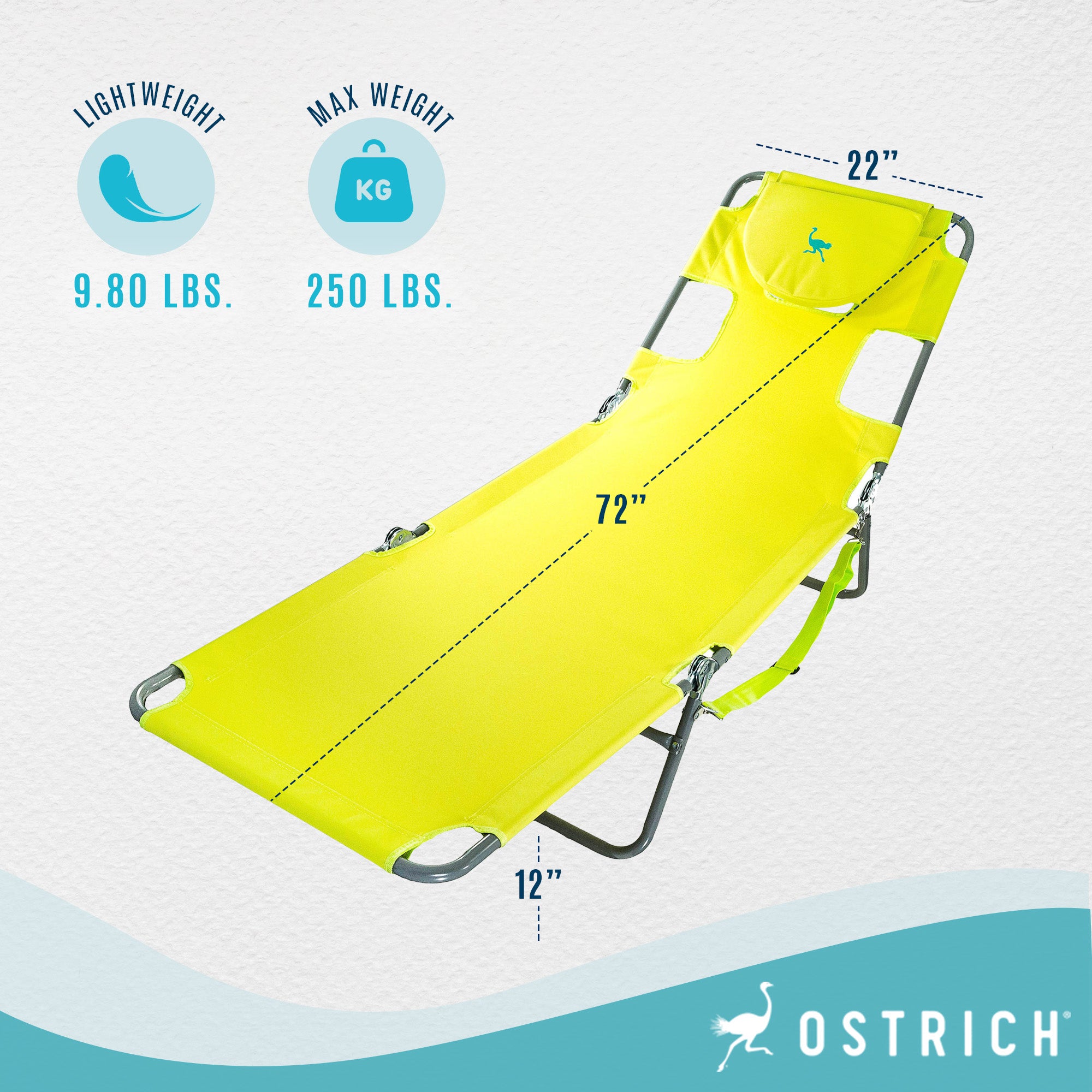 Ostrich Chaise Lounge, Facedown Beach Camping Pool Tanning Chair,Green(Open Box)