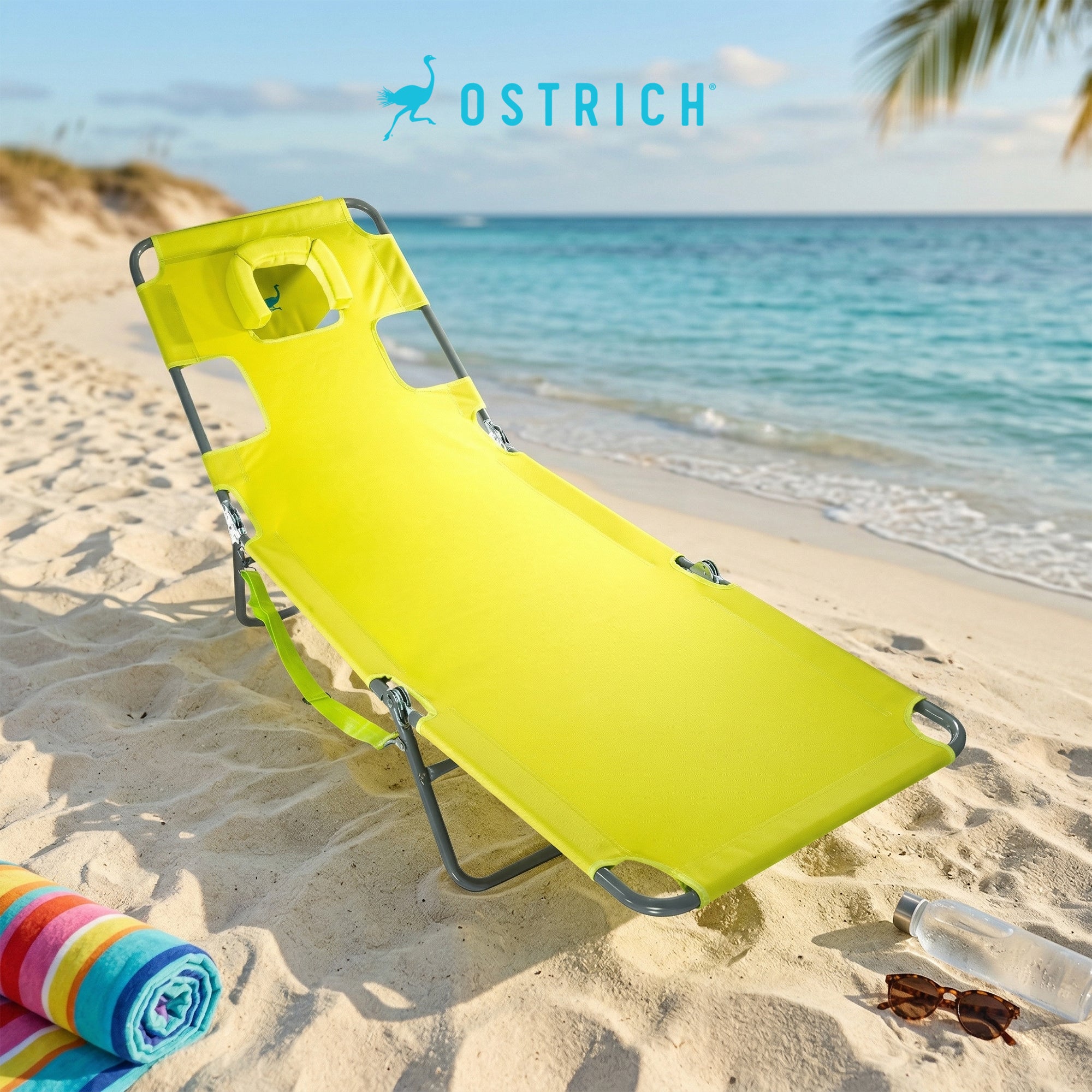 Ostrich Chaise Lounge Folding Portable Sunbathing Pool Beach Chair (Damaged)