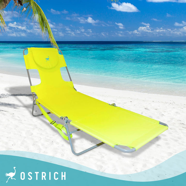 Ostrich Chaise Lounge Foldable Sunbathing Beach Lawn Chair, Neon Green (2 Pack)