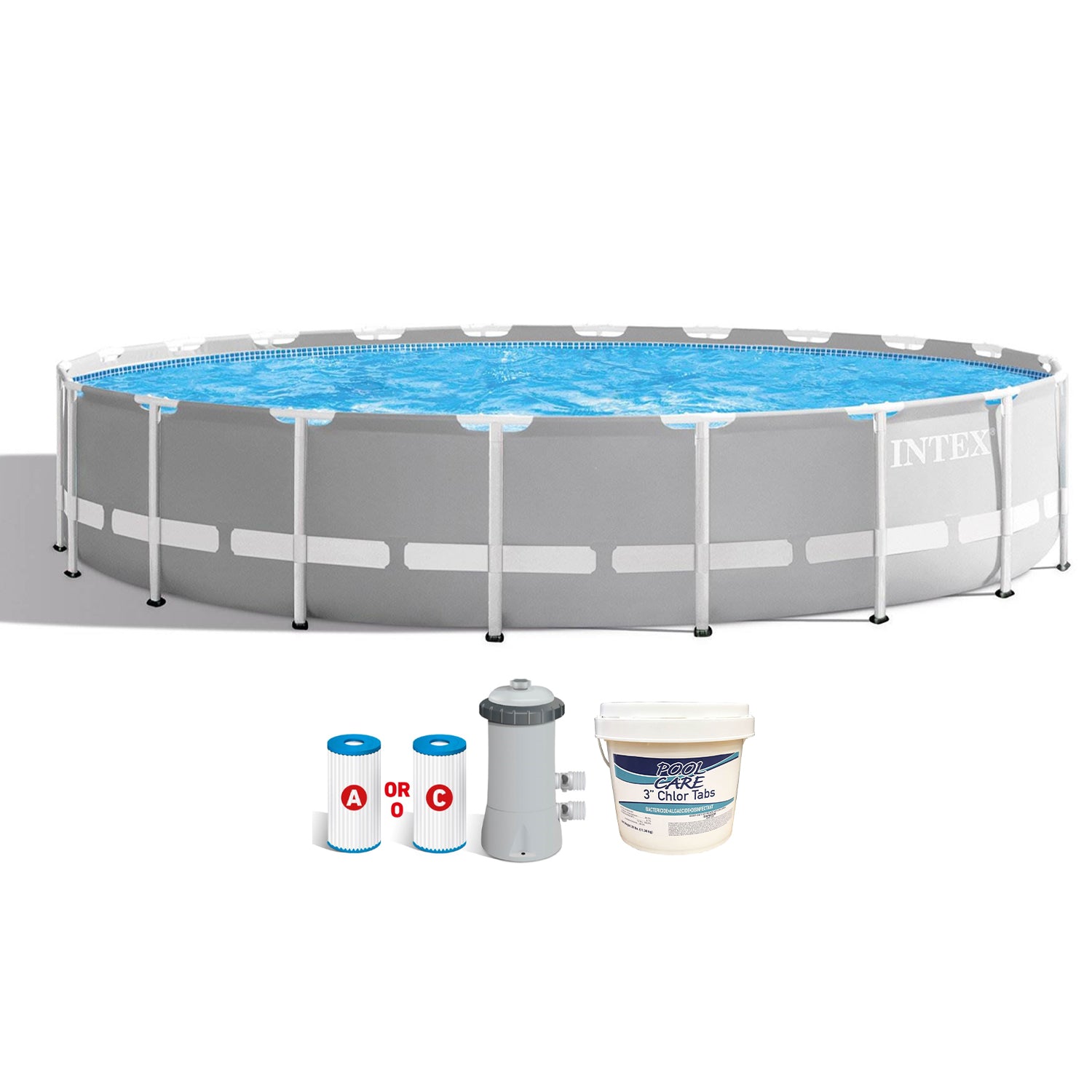 Intex 20ft x 52in Prism Frame Above Ground Swimming Pool w/ Pump & Chlorine Tabs - VMInnovations