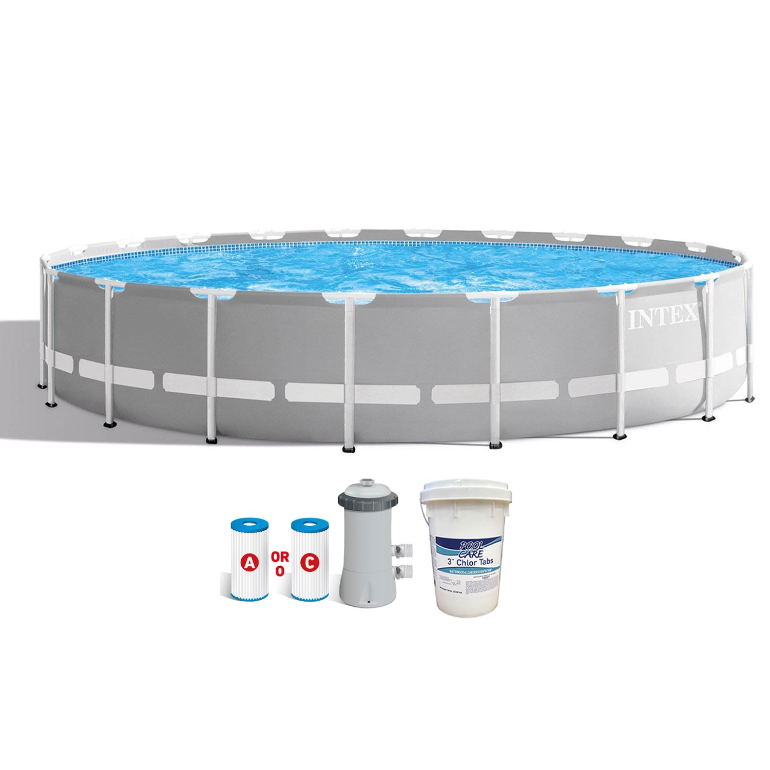 Intex 20ft x 52in Prism Frame Above Ground Swimming Pool w/ Pump & Chlorine Tabs