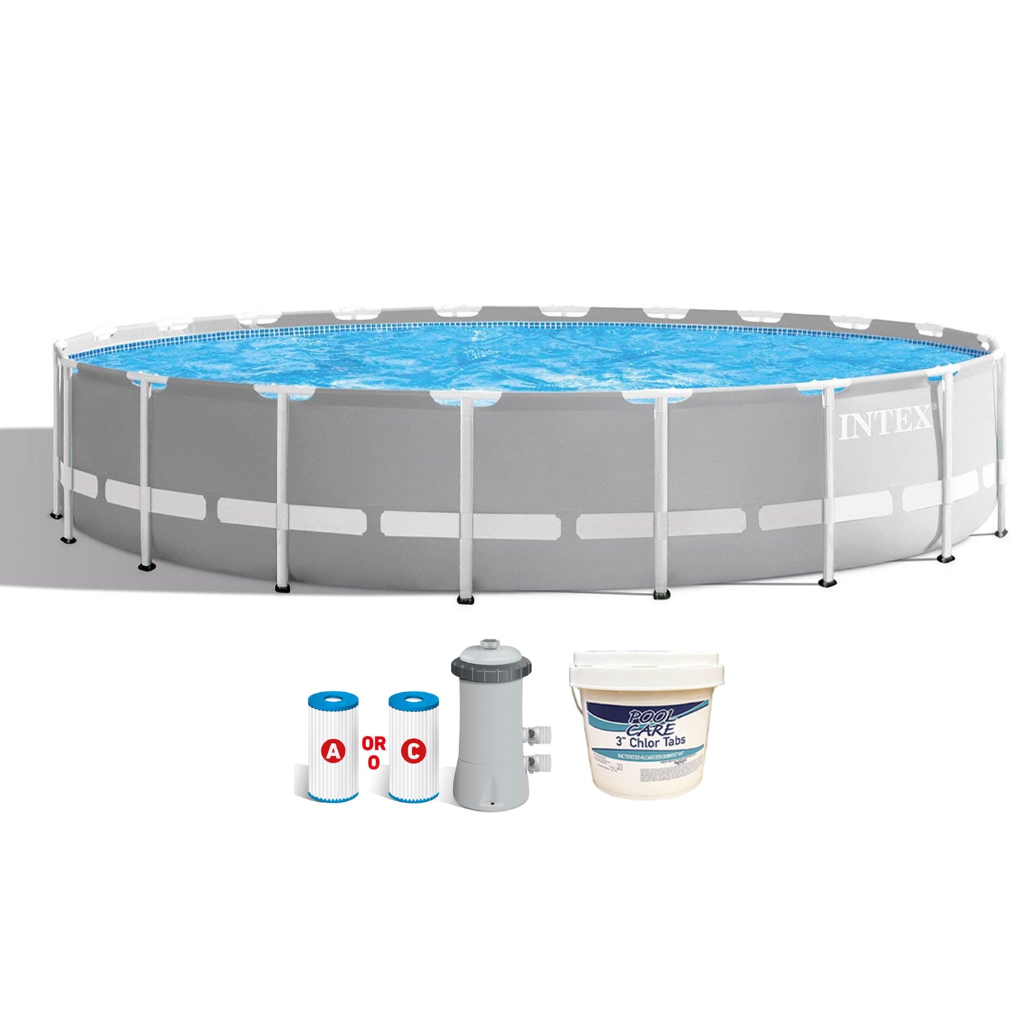 Intex 20ft x 52in Prism Frame Above Ground Swimming Pool w/ Pump & Chlorine Tabs