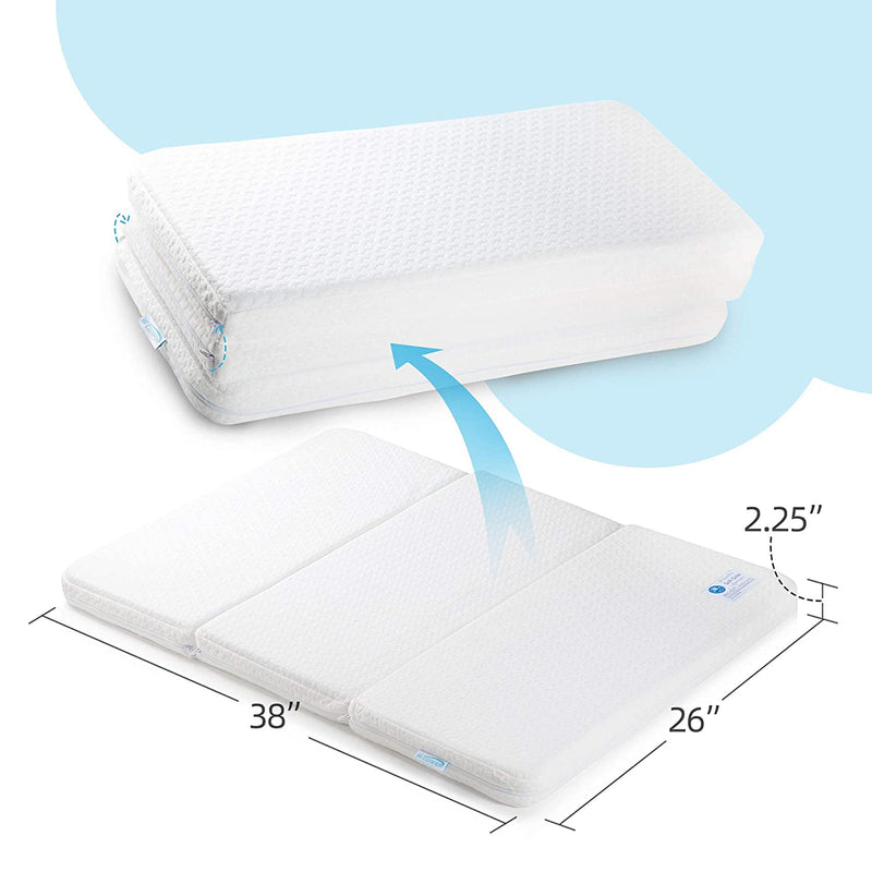 Bi-Comfer Pack n Play Tri Fold 2 Stage Waterproof Mini Crib Memory Foam Mattress
