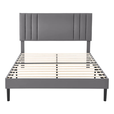 BIKAHOM Tufted Upholstered Platform Bed Frame w/Adj. Headboard, Full, Grey(Used)