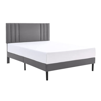 BIKAHOM Tufted Upholstered Platform Bed Frame w/Adj. Headboard, Full, Grey(Used)