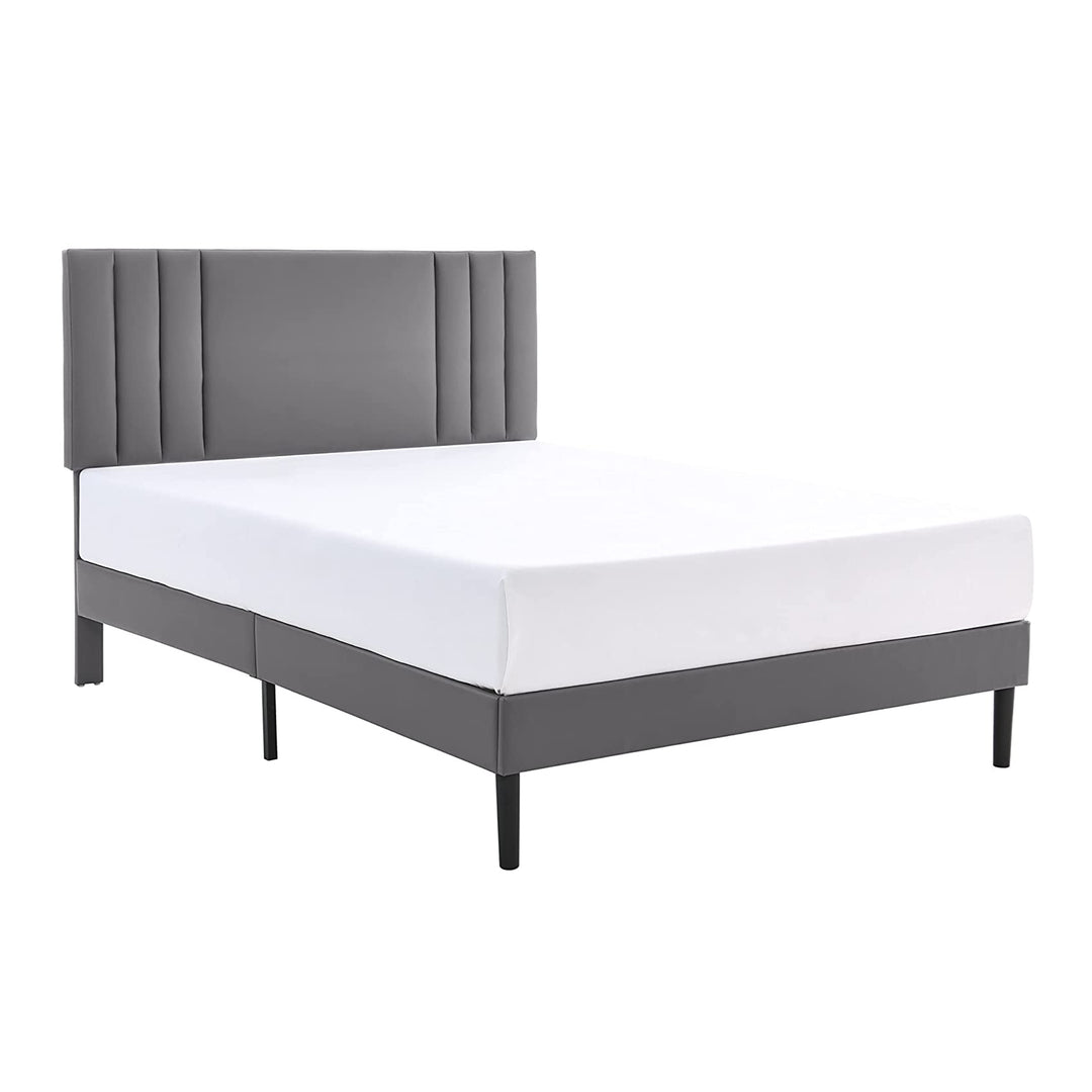 BIKAHOM Tufted Upholstered Platform Bed Frame w/Adj. Headboard, Full, Grey(Used)