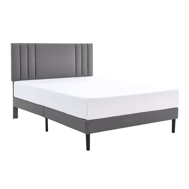 BIKAHOM Tufted Upholstered Platform Bed Frame w/Adj. Headboard, Full, Grey(Used)