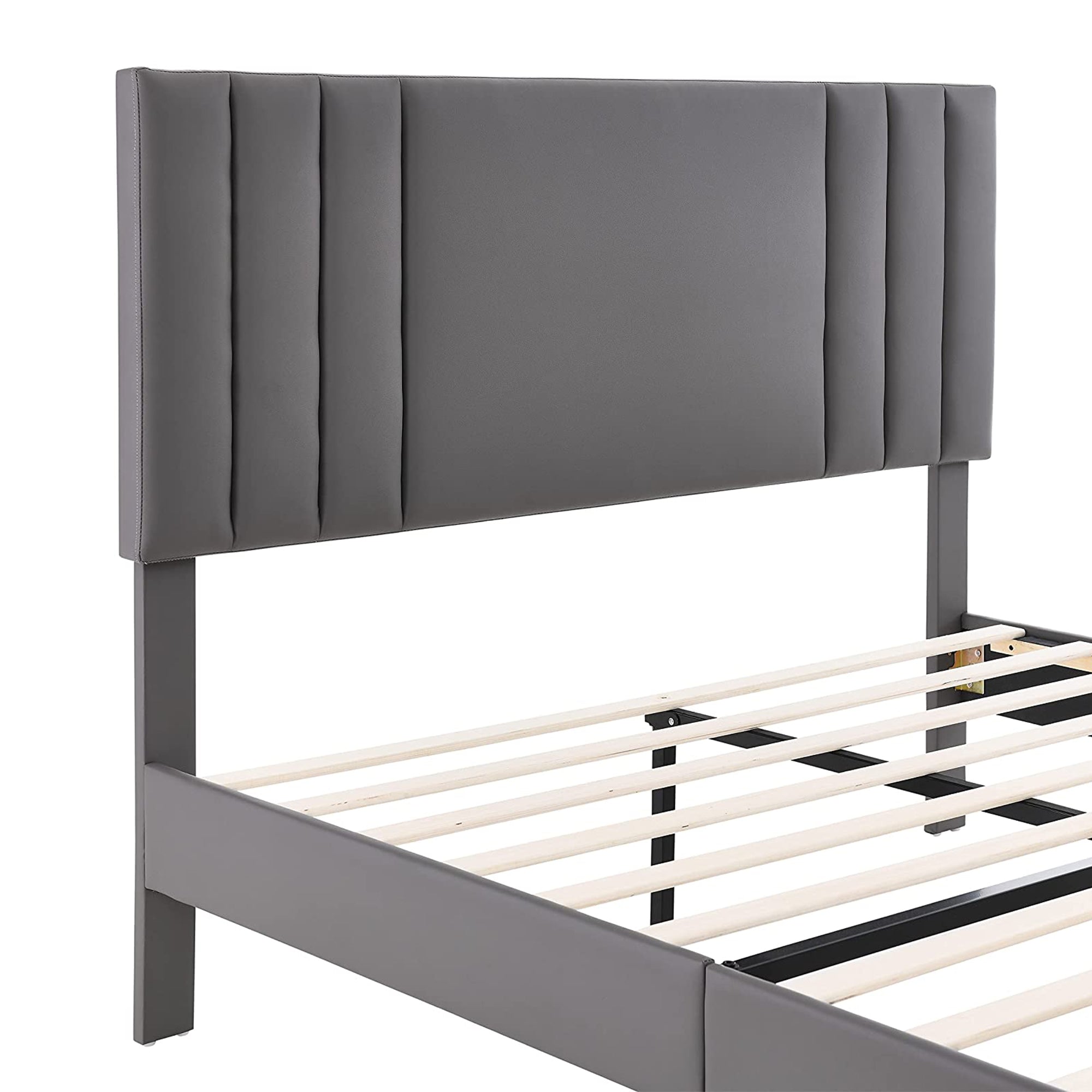 BIKAHOM Tufted Upholstered Platform Bed Frame w/Adj. Headboard, Full, Grey(Used) - VMInnovations