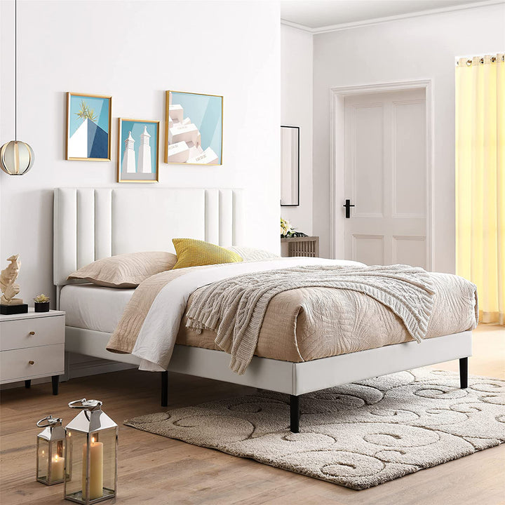 BIKAHOM Tufted Upholstered Platform Bed Frame w/ Headboard, Queen (Open Box)