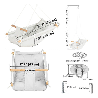 CaTeam Canvas Baby Wooden Hanging Swing Hammock Chair with Safety Belt, Ivory - VMInnovations