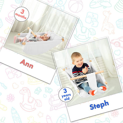 CaTeam Canvas Baby Wooden Hanging Swing Hammock Chair with Safety Belt, Ivory - VMInnovations