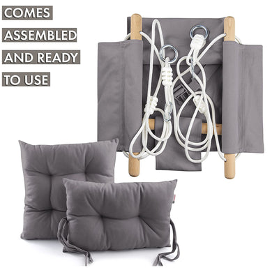 CaTeam Canvas Baby Wooden Hanging Swing Hammock Chair w/ Safety Belt, Dark Gray - VMInnovations