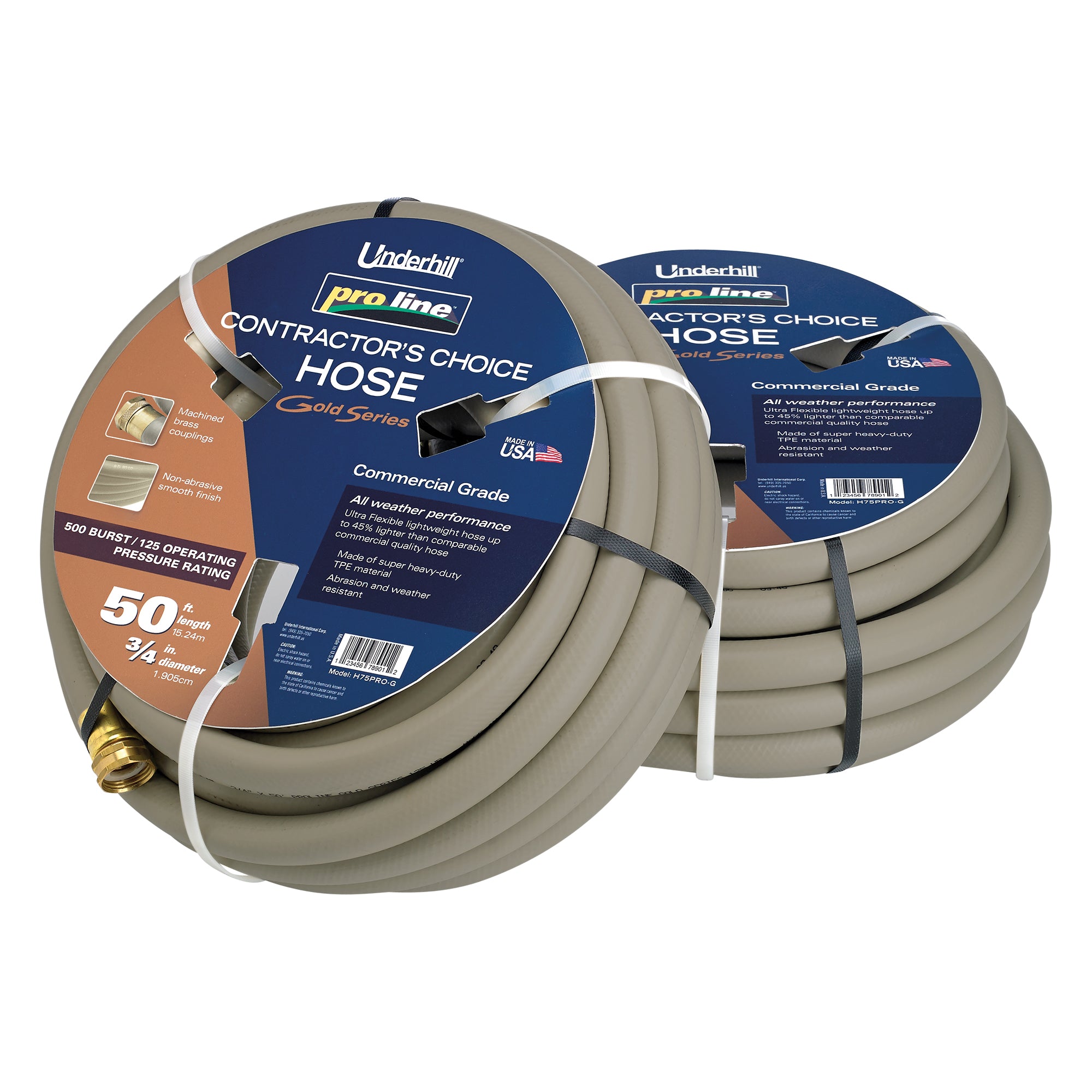 Underhill Proline 50' Garden Hose, Gold & Precision Cloudburst Hose End Nozzle