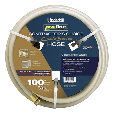 Underhill ProLine Gold Series 100ft Garden Hose w/ Metal Nozzle & Nozzle Adapter