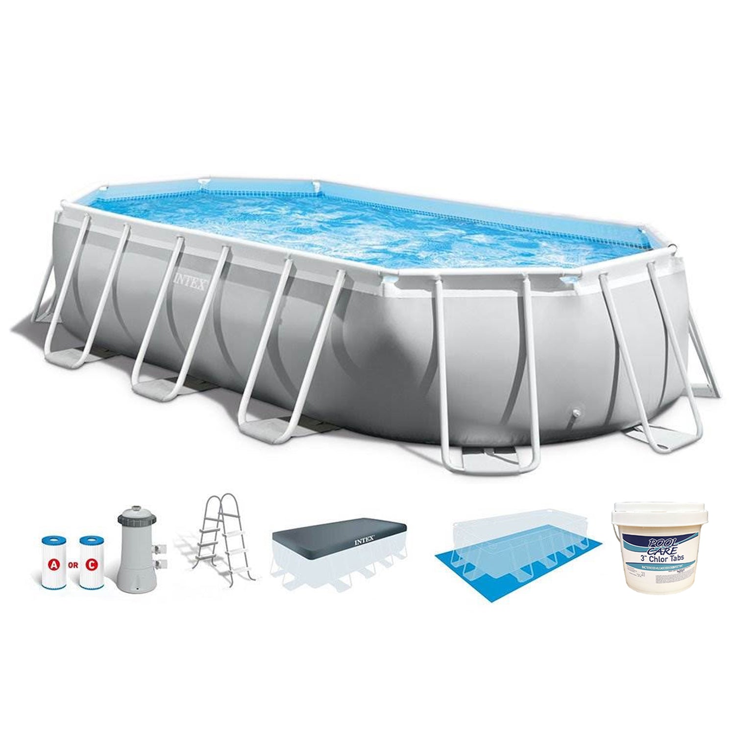 Intex 16.5ft x 9ft 48in Frame Above Ground Swimming Pool Kit w/ Chlorine Tabs