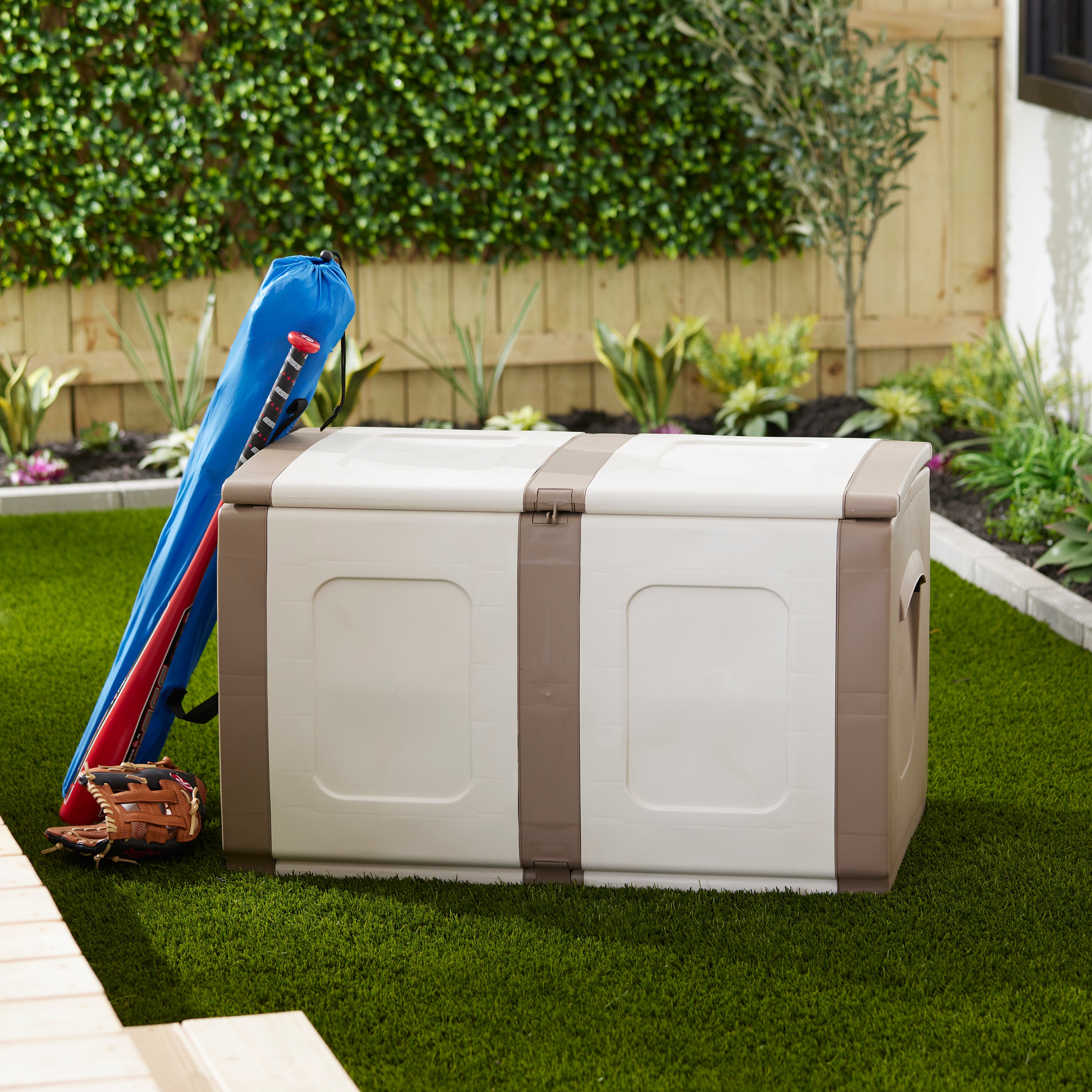 Homeplast Regular Outdoor Heavy Duty Plastic Storage Deck Box, Beige/White(Used) - VMInnovations
