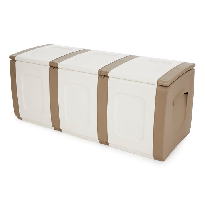 Homeplast Bold 79 Gallon Plastic Storage Trunk Resin Deck Box, Beige/White