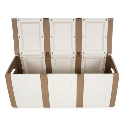 Homeplast Bold 79 Gallon Plastic Storage Trunk Resin Deck Box, Beige/White