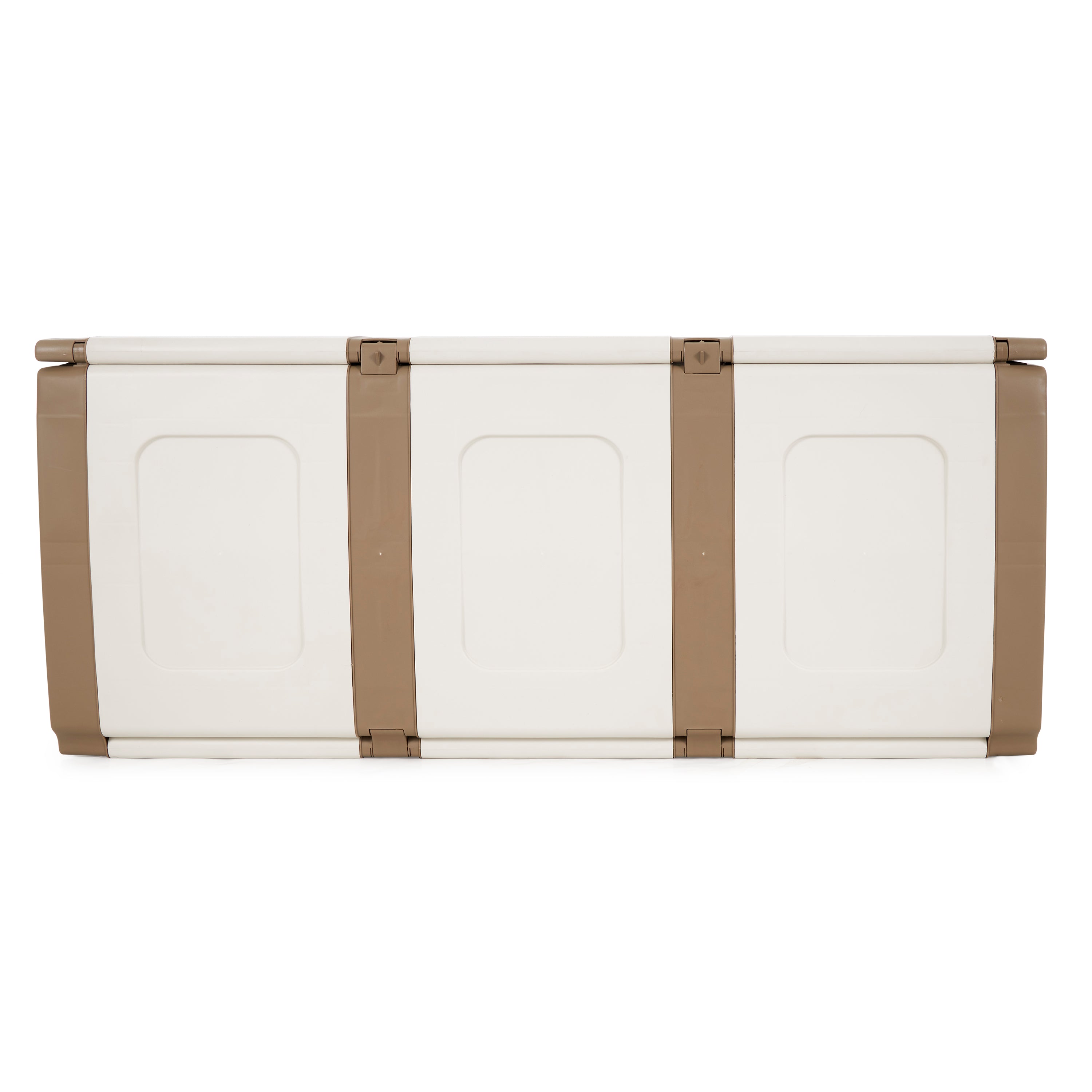 Homeplast Bold 79 Gallon Plastic Storage Trunk Resin Deck Box, Beige/White - VMInnovations