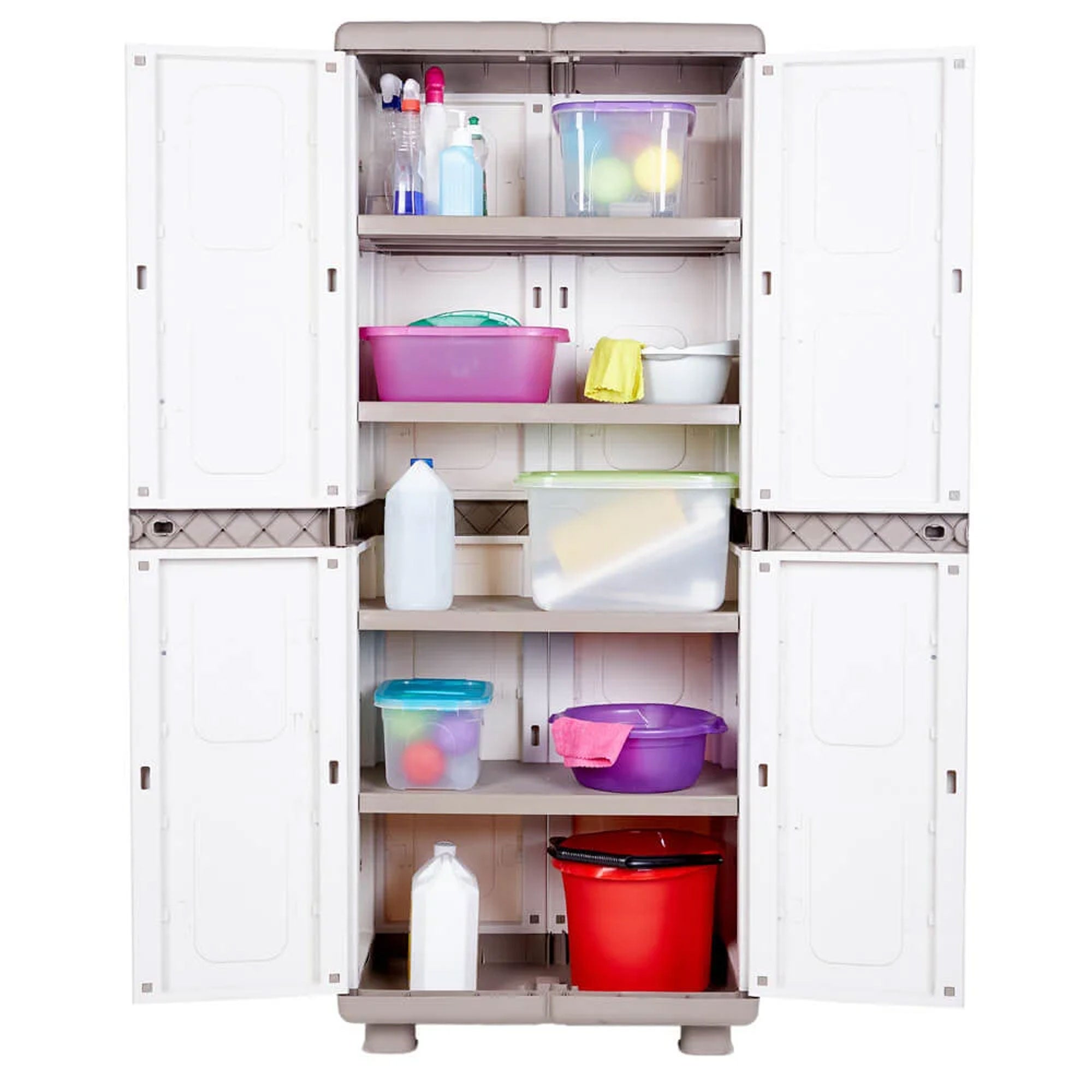 Electra Adjustable 4-Shelf Garage Storage Cabinet, Beige & White (Open Box)
