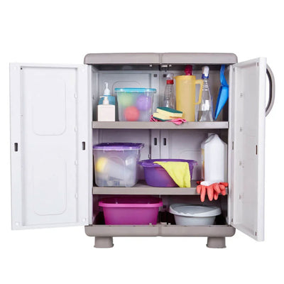 Homeplast Eve Cabinet 2 Door 2 Shelf Outdoor Plastic Storage Unit, Beige (Used)