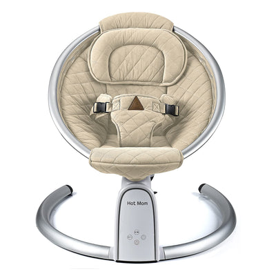 Hot Mom Electric Baby Bouncer Intelligent Timing Adjustable Seat Rocker, Beige - VMInnovations