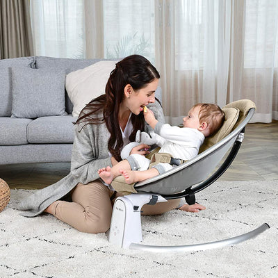 Hot Mom Electric Baby Bouncer Intelligent Timing Adjustable Seat Rocker, Beige - VMInnovations