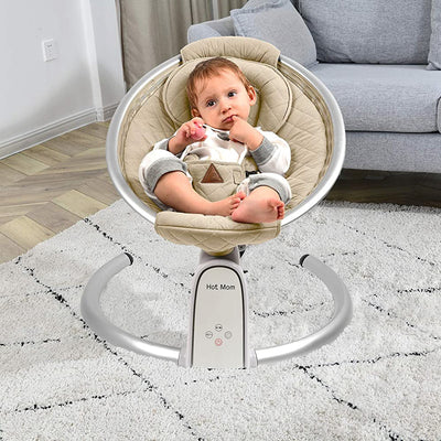 Hot Mom Electric Baby Bouncer Intelligent Timing Adjustable Seat Rocker, Beige - VMInnovations